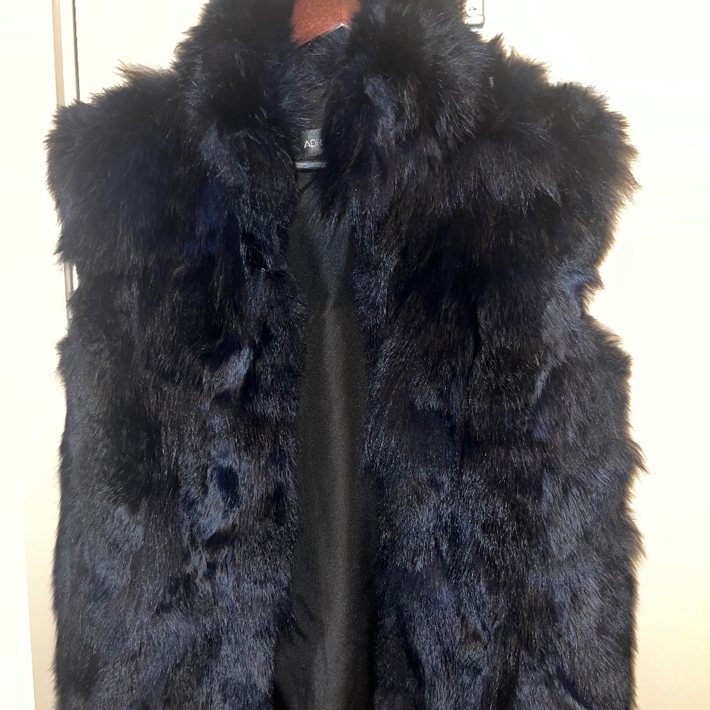 Adrienne Landau Collar Real Fur Rabbit Dyed Vest Jacket Navy Blue